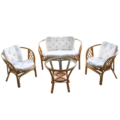 Σετ Σαλονιού Μπαμπού "Rattan Set" με Mαξιλάρια Εκρού