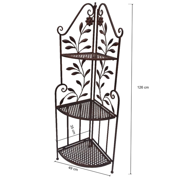 Elegant Corner Shelf with 3 Levels | Antique Brown