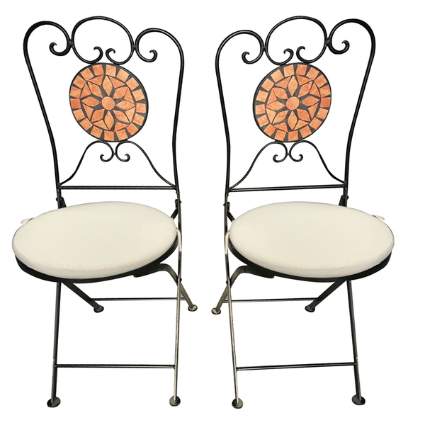 Σετ Μεταλλικό 1 Τραπεζι + 2 Καρεκλες Τερακότα Μωσαϊκο, Στρογγυλά Μαξιλάρια