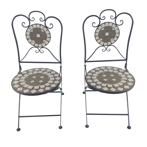 Σετ Μεταλλικό Τραπέζι + Πτυσσόμενες Καρέκλες Διακόσμηση Bistro Μωσαϊκού