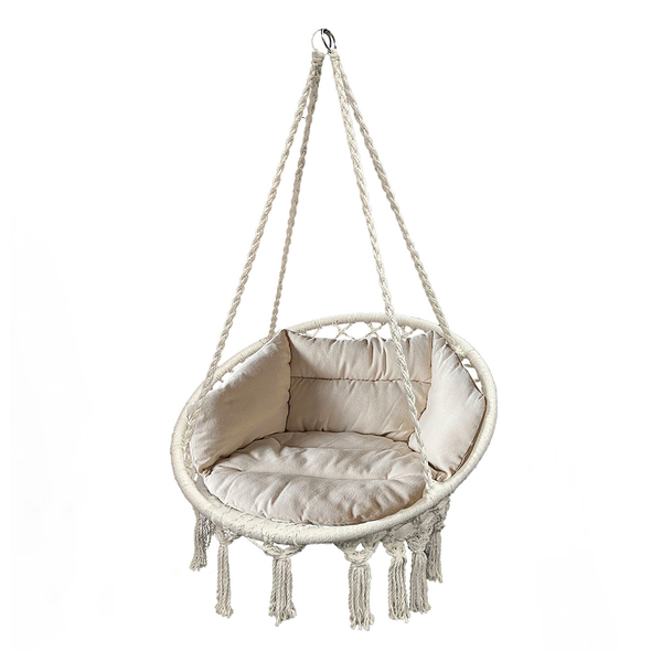 Beige Hanging Swing with Cushions