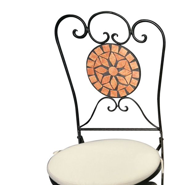 Σετ Μεταλλικό 1 Τραπεζι + 2 Καρεκλες Τερακότα Μωσαϊκο, Στρογγυλά Μαξιλάρια