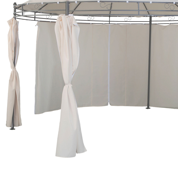 Beige Pavilion Round Gazebo with Curtains.