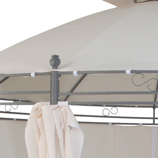 Beige Pavilion Round Gazebo with Curtains.