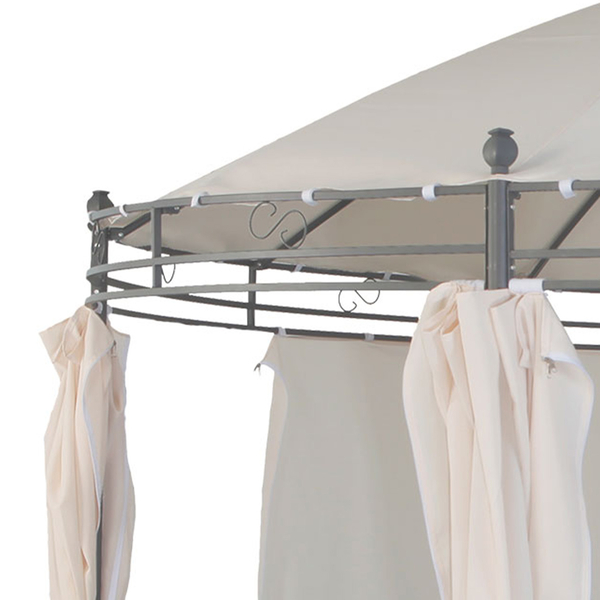 Beige Pavilion Round Gazebo with Curtains.