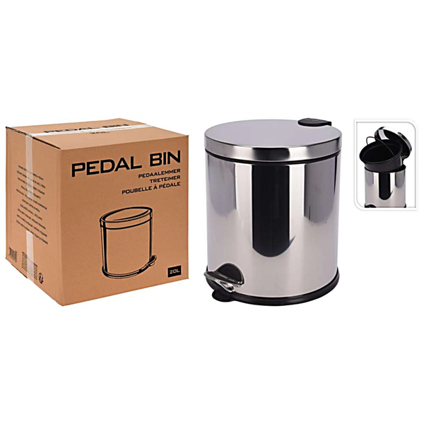 Ανοξείδωτος Κάδος Απορριμμάτων Με Πεντάλ, Inox 20LT