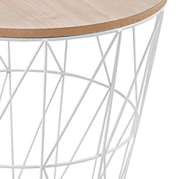 Side Table Wood / Metal with Storage Space Oak/White, Large