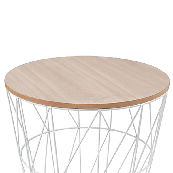 Side Table Wood / Metal with Storage Space Oak/White, Medium